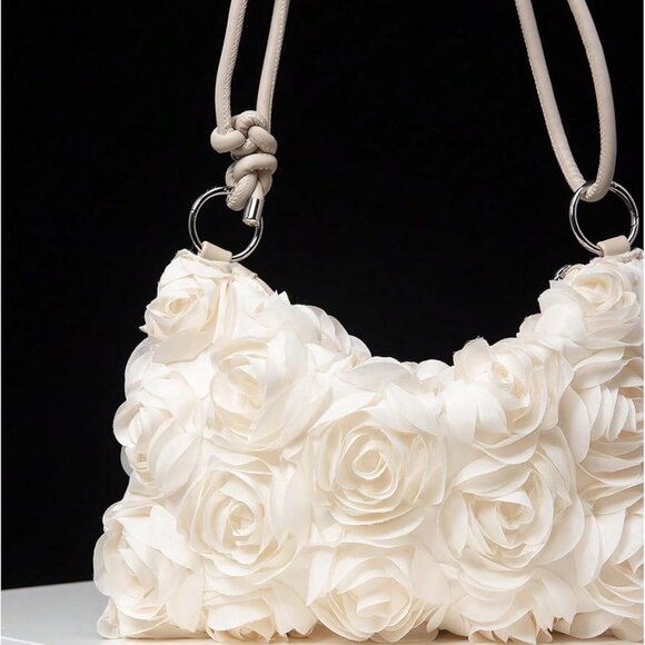 Women's Floral 3D Evening Handbag Polyester Zipper Clutch Shoulder Bag - Picture 5 of 6